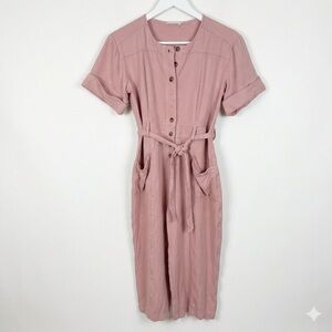 Roolee Pink Short Sleeve Button Front Cropped Leg Rayon Jumper Utility Romper S
